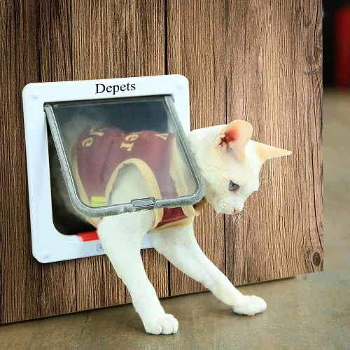 Miniatura 2 de Depets Puerta grande para gatos (tamaño exterior 9.9 x 9.2 pulgadas), puerta de solapa para gatos con bloqueo de 4 vías para puertas interiores
