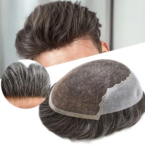 Miniatura 82 de Mens Toupee Human Hair Replacement System Swiss Lace Toupee For Men Hair Piece Protesis Capilar Mens Hairpiece 5X7#1 Jet Black 120% Density