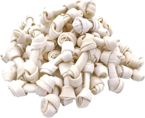 MON2SUN Huesos de nudo de cuero crudo para perros, mini huesos masticables de cuero crudo natural de 2.5 pulgadas, 60 unidades para cachorros y