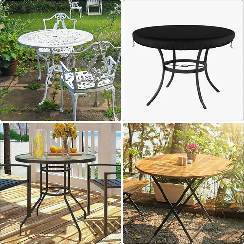 Miniatura 6 de Demao Fundas para muebles de patio al aire libre, cubierta de mesa redonda, impermeable, resistente a los rayos UV, funda antidecoloración