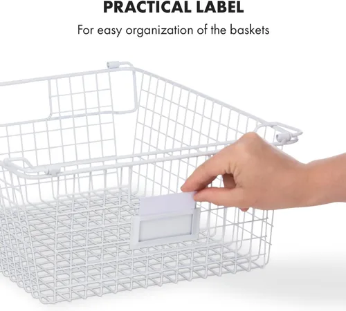 Miniatura 6 de Granrosi Cestas de alambre apilables XXL para organizar, juego de 2 cestas de almacenamiento de alambre blanco con asas; organizador de aperitivos