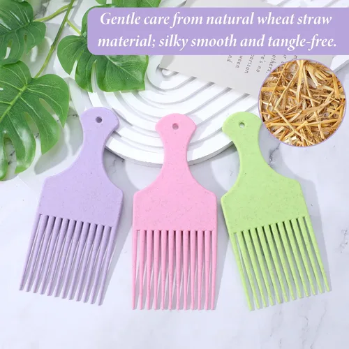 Miniatura 4 de Púas de pelo para mujer, 3 piezas, peine de plástico con dientes anchos afro para mujeres, herramientas de peinado rizado (color macarrón)
