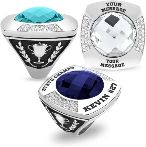 Miniatura 7 de Anillo de campeonato de acero inoxidable con texto y color personalizados - Trofeo, fútbol americano, béisbol, baloncesto, deportes electrónicos