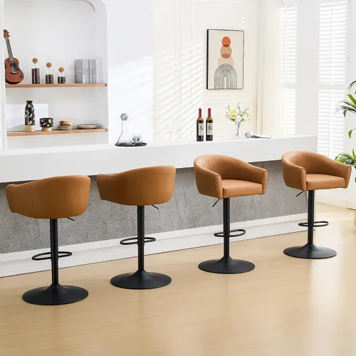 Miniatura 14 de FIRAVOE Juego de 2 taburetes de bar, taburetes de bar giratorios con respaldo y brazos, silla de bar ajustable de piel sintética de 24 a 34