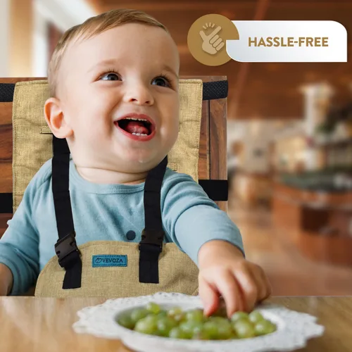 Miniatura 3 de Silla alta portátil para bebé para viajes Trona de viaje esencial Arnés para silla de bebé Beige