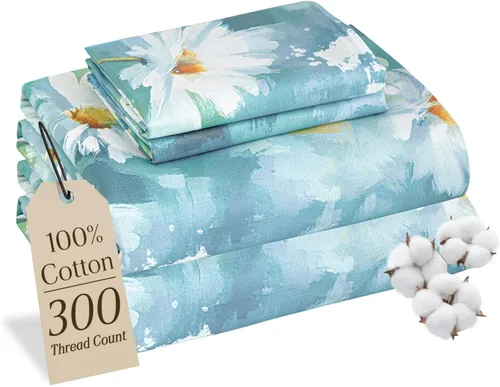 Miniatura 11 de MCO Juego de sábanas de 100% algodón de 300 hilos, tamaño Queen, bolsillo profundo de 16 pulgadas, sábanas refrescantes transpirables de 4 piezas