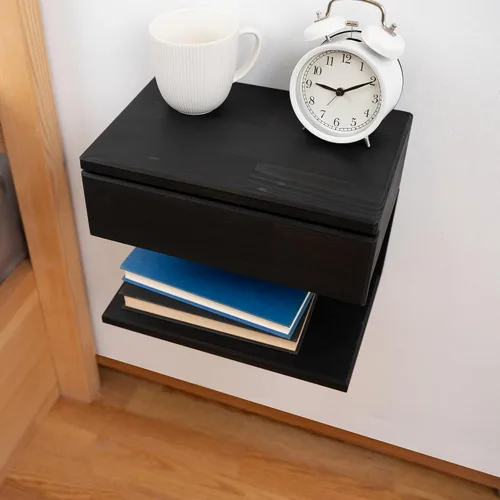 Miniatura 4 de Mesita de noche flotante lateral o mesa auxiliar con cajón de almacenamiento, estante de noche de madera, mesa flotante hecha a mano, estante
