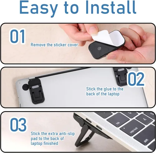 Miniatura 6 de Bewudy 2 soportes portátiles para teclado, ajuste de ángulo de inclinación doble, elevador plegable para laptop, pies autoadhesivos para la mayoría