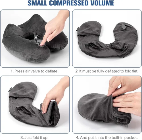 Miniatura 6 de Rewondah Almohada inflable de viaje para avión dormido, almohada inflable para el cuello para viajar en avión con funda lavable, almohada de viaje