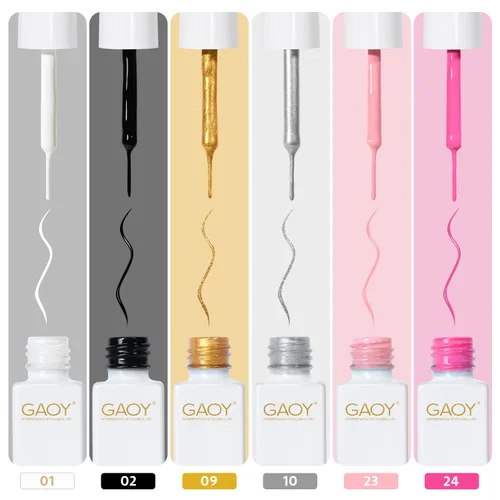 Miniatura 2 de GAOY Esmalte de uñas de gel, 6 colores clásicos, negro, blanco, dorado, plateado para diseño de pintura de uñas con pincel fino, manicura francesa