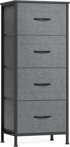 Miniatura 15 de SONGMICS Cómoda para dormitorio, cómoda, acero, MDF, 4 cajones de tela no tejida, unidad organizadora de almacenamiento, armario, entrada, negro