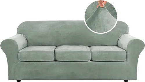 Miniatura 48 de H.VERSAILTEX - Funda elástica para sofá de 3 piezas, de suave terciopelo afelpado, para sofá biplaza con 2 cojines de hasta 72 pulgadas de ancho, se
