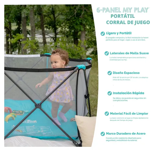 Miniatura 5 de Regalo Safety My Play Corralito portátil para bebés, patio de juegos plegable de 6 paneles para interiores y exteriores, para bebés y niños
