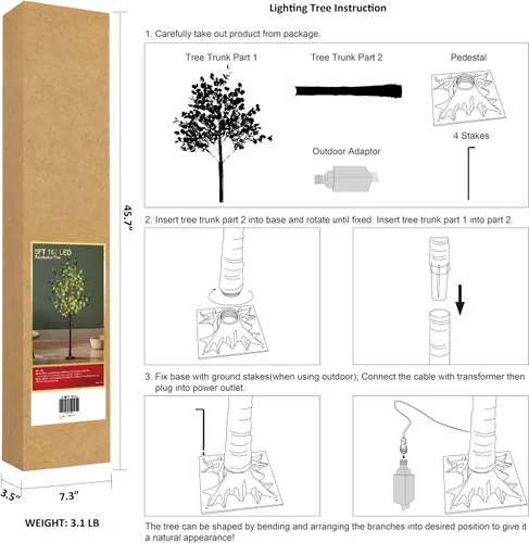 Miniatura 4 de Lightshare Árbol de eucalipto iluminado de 5 pies, 162 L, color blanco cálido, vegetación artificial con luces para boda, vacaciones, hogar, fiesta