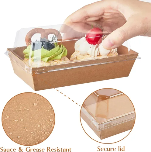 Miniatura 3 de Ocmoiy Cajas de embutidos de papel con tapas transparentes, paquete de 50 envases desechables para sándwiches, pequeñas cajas de panadería kraft