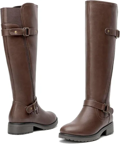 Miniatura 7 de SelenePair Botas altas hasta la rodilla para mujer, botas de tacón bajo y elásticas, punta redonda, con cremallera lateral, botas de invierno