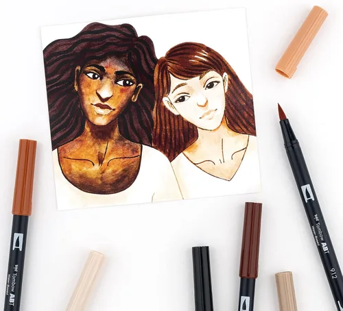 Miniatura 6 de Tombow 56170 Rotuladores artísticos de doble pincel, retrato, paquete de 10. Marcadores mezclables, con pincel y punta fina
