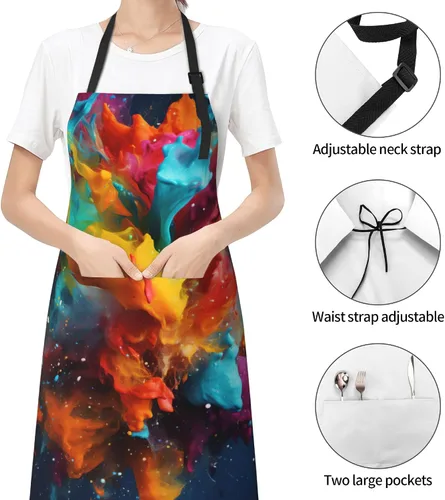 Miniatura 3 de Delantal colorido de poliéster Grooming Delantales con bolsillo para barbacoa Cocina Pintura Adultos