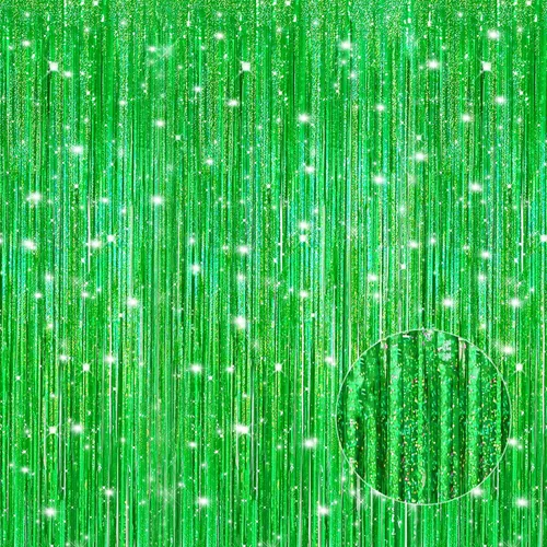 Miniatura 23 de Crosize Paquete de 2 Cortinas de Fondo de Flecos de Papel Metálico Negro de 3.3 x 9.9 pies, Cortinas de Fondo de Serpentinas, Decoraciones de Fiesta