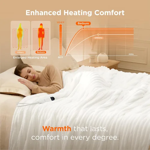 Miniatura 2 de Bedsure Manta eléctrica tamaño matrimonial – Manta térmica de franela gruesa a rayas con 6 ajustes de calor, 10 ajustes de tiempo, temporizador de 8