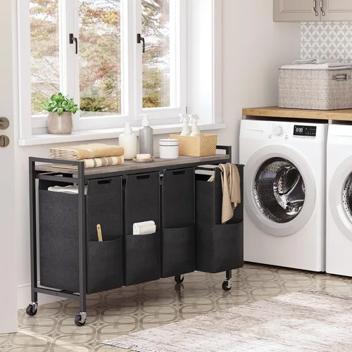 Miniatura 2 de HOOBRO Organizador de lavandería de 4 secciones, cesta de lavandería con ruedas, 4 × 10.5 Gal (39.8L), cesta de lavandería con ruedas, bolsas