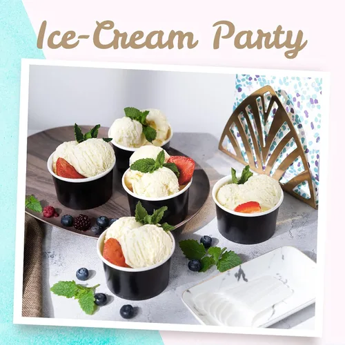 Miniatura 2 de MATICAN Vasos de papel para helado, paquete de 100 cuencos desechables de postre de 5.5 onzas para bebidas calientes y frías, 5.5 onzas, color negro
