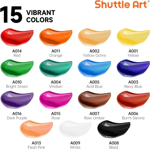 Miniatura 3 de Shuttle Art Juego de pintura acrílica, tubos de 15 x 0.4 fl oz, calidad de artista, pigmentos ricos no tóxicos, colores perfectos para niños