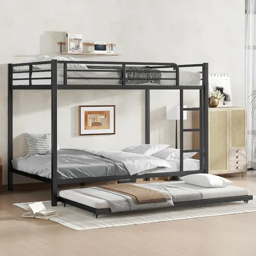 Miniatura 26 de Litera de metal resistente de tamaño individual sobre matrimonial, con escalera integrada y barandilla de seguridad para niños, adolescentes