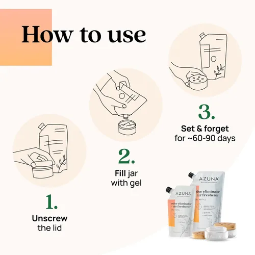 Miniatura 3 de Azuna Ambientador y Eliminador de Olor para Malos Olores Kit de 4 Habitaciones Incluye (4) Frasco de Vidrio Luxe Vacío y Recarga de Gel de 24oz