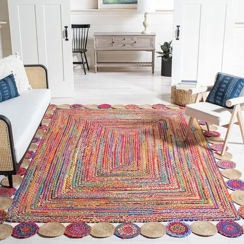 Miniatura 17 de SAFAVIEH Cape Cod Collection - Alfombra decorativa, 4 x 6 pies, beige y multicolor, hecha a mano de yute y algodón, trenzada estilo bohemio, ideal