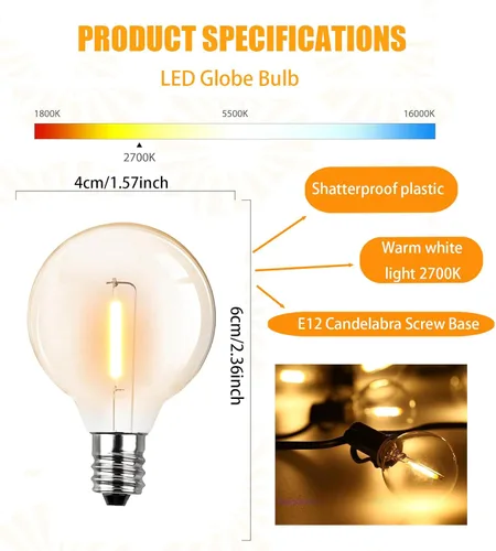 Miniatura 2 de Bombillas LED G40 de repuesto, bombilla LED de plástico transparente de 1 W, se adapta a enchufes de base de tornillo de candelabro E12 C7