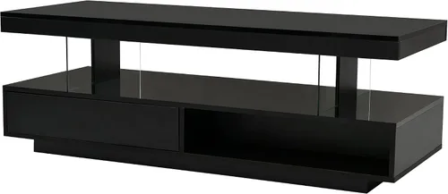 Miniatura 9 de Modern LED Coffee Table, Living Room Table with 16 Colors LED Lights, Double-Layer Center Table with Storage, Accent Furniture for Living Room, Black