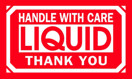 Tape Logic Aviditi Tape Logic - Adhesivo adhesivo de advertencia rojo/blanco con texto en inglés "Handle with Care Liquid Thank You", para envío,