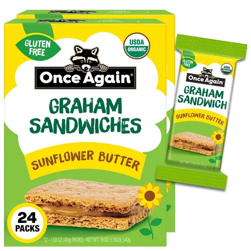 Miniatura 7 de Once Again Sandwiches Graham de mantequilla de girasol, aperitivos sin gluten para niños y adultos, galletas sándwich con mantequilla de semillas