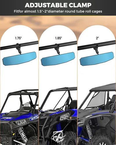 Miniatura 5 de Xprite Espejo retrovisor UTV de 13 pulgadas, espejo central SXS UTV con luces interiores, abrazadera de aluminio ajustable para montaje de 1.5 a 2
