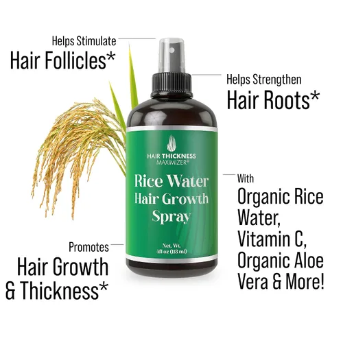 Miniatura 2 de Hair Thickness Maximizer Agua de arroz para el crecimiento del cabello, 4 onzas, acondicionador vegano sin enjuague para mujeres, hombres. Fortalece
