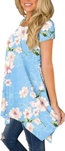 Miniatura 2 de BISHUIGE - Blusón de verano para mujer, de manga corta, con dobladillo irregular, holgada