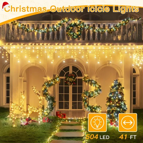 Miniatura 2 de Ollny Luces de carámbano de 504 LED/41 pies, blancas cálidas y frías, con control remoto, 8 modos, temporizadores, impermeables, colgantes