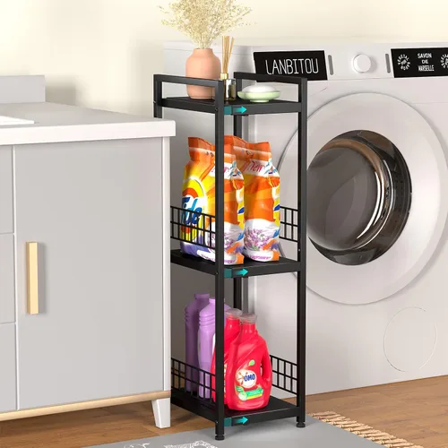 Miniatura 2 de DAOUTIME - Estantería metálica de 3 niveles, expandible, independiente, estrecha, estantes de piso abierto, ideal para baño, cocina, lavandería