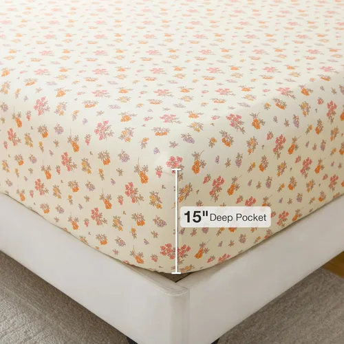 Miniatura 24 de Viviland Juego de sábanas de 3 piezas con estampado botánico de mariposas y flores rosas y moradas, sábanas de microfibra suave y transpirable