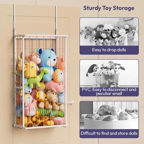 Miniatura 8 de SWTYMIKI Almacenamiento de animales de peluche colgantes, organizador grande de juguetes de peluche, montado en la pared o en esquina