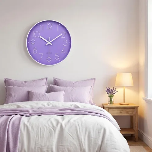 Miniatura 3 de jomparis Reloj de Pared Morado de 12 Pulgadas Reloj de Pared de Cuarzo Silencioso para Dormitorio, Hogar, Sala de Estar