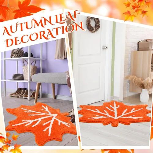 Miniatura 5 de Cindeer Tapete de baño de otoño, tapete para el día de Acción de Gracias, decoración de hojas de arce, tapete de cocina de otoño, tapete Naranja
