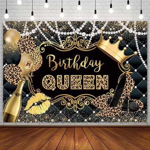 Miniatura 8 de AIBIIN Telón de fondo de cumpleaños de 7 x 5 pies para mujer, niña, leopardo, azul rey y oro, corona de globos, champán, fondo de fotografía