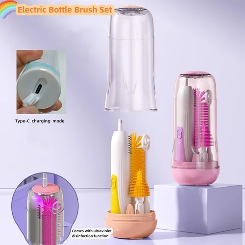 Miniatura 6 de Juego de cepillos eléctricos de viaje para biberones con limpiador eléctrico de botellas y cepillo de botella de agua y cepillo para pezón/pajilla