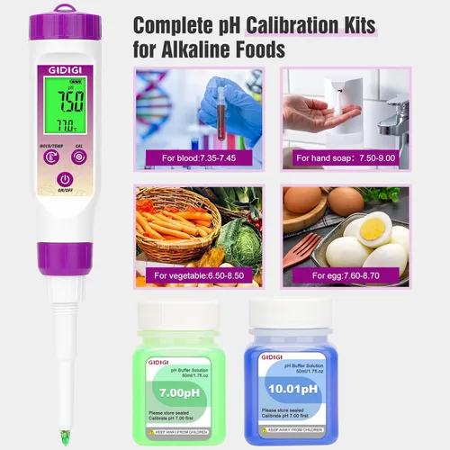 Miniatura 4 de Medidor de pH Digital Electrónico para Alimentos Probador de pH para Fermentación Kits de Solución de Calibración de Tampón de pH de 3*50ml Sonda
