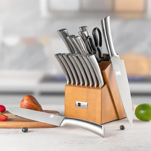 Miniatura 7 de Juego de cuchillos de cocina de 17 piezas aptos para lavavajillas con bloque súper afilado de acero inoxidable para cocina con bloque, tijeras