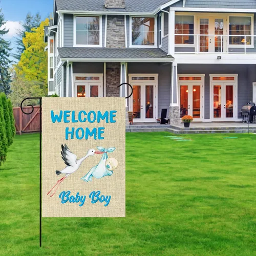 Miniatura 5 de WATINC Bandera de jardín de bienvenida a casa de bebé niño de arpillera para baby shower niño, entrega especial, bandera de casa de doble cara