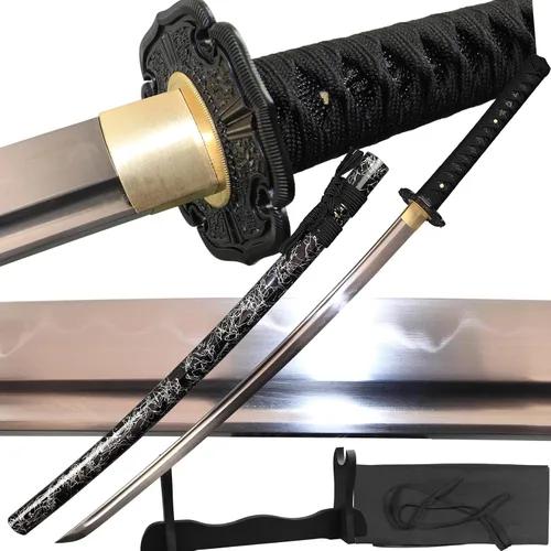 Miniatura 9 de Espada katana japonesa real hecha a mano, espada samurái de espiga completa, 40.5 pulgadas, bolsa de soporte incluida