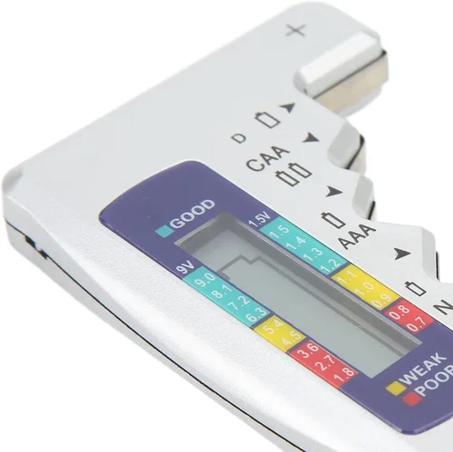 Miniatura 7 de Pilipane AAA, versátil probador digital de capacidad de batería para baterías AA, D, C, N y 9V, pantalla LCD (plata)